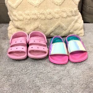 Crocs sandals Size 6 toddler shoe Bundle Pink CROCS and Mermaid scale sandals